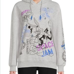 Space Jam Looney Tunes Gray Hoodie Sweatshirt Size XS